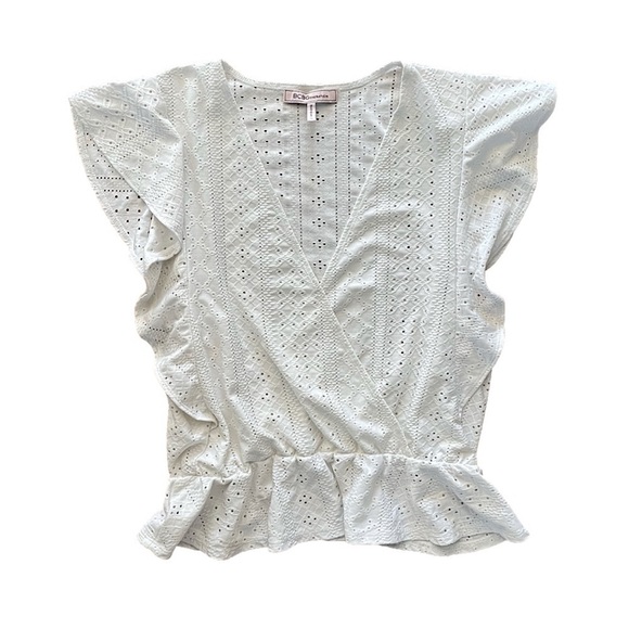 BCBGeneration White Surplice Ruffle Sleeve Top, XS - Picture 10 of 12